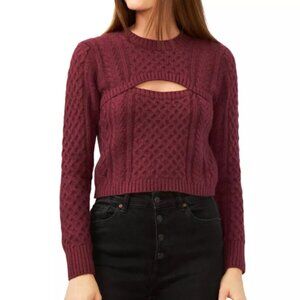 NWT 1. State Womens Purple Cable Knit Peakaboo Pullover Sweater Size XXS